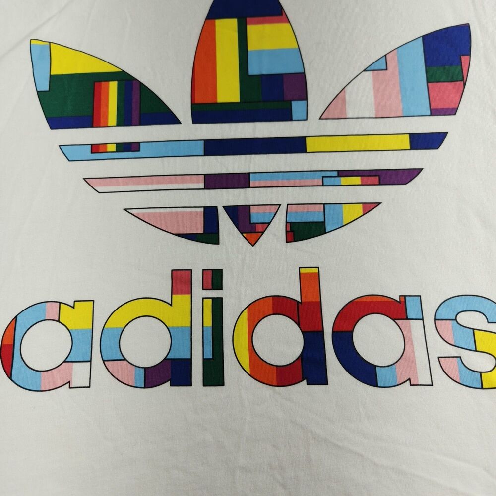 Adidas Sleeveless T-Shirt White Womens Size XS Pride Flag Colorful Trefoil Logo